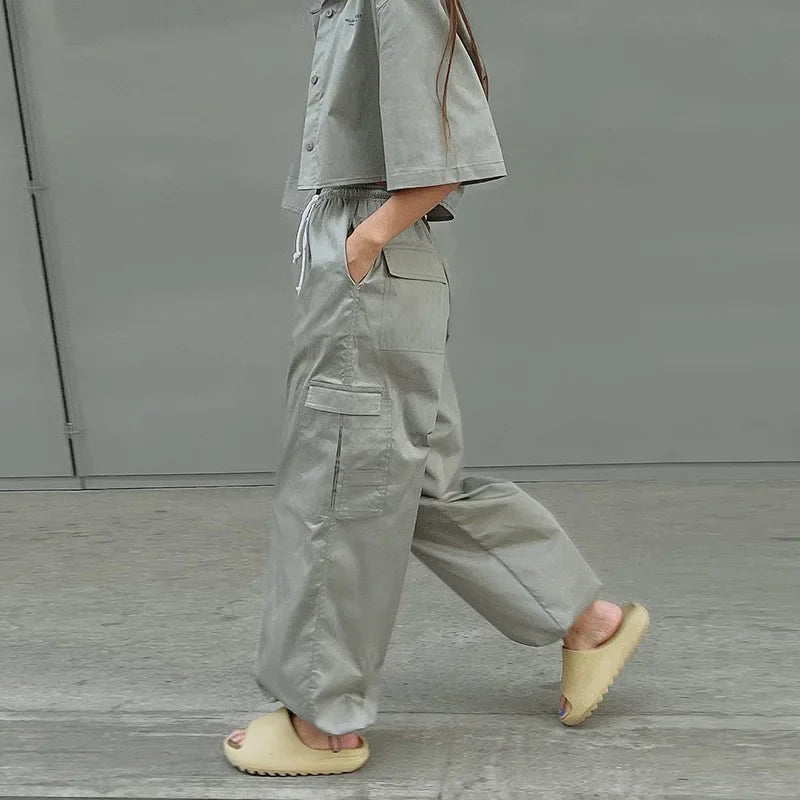 MEREL - Dames Hoge Taille Losse Casual Cargo Broek