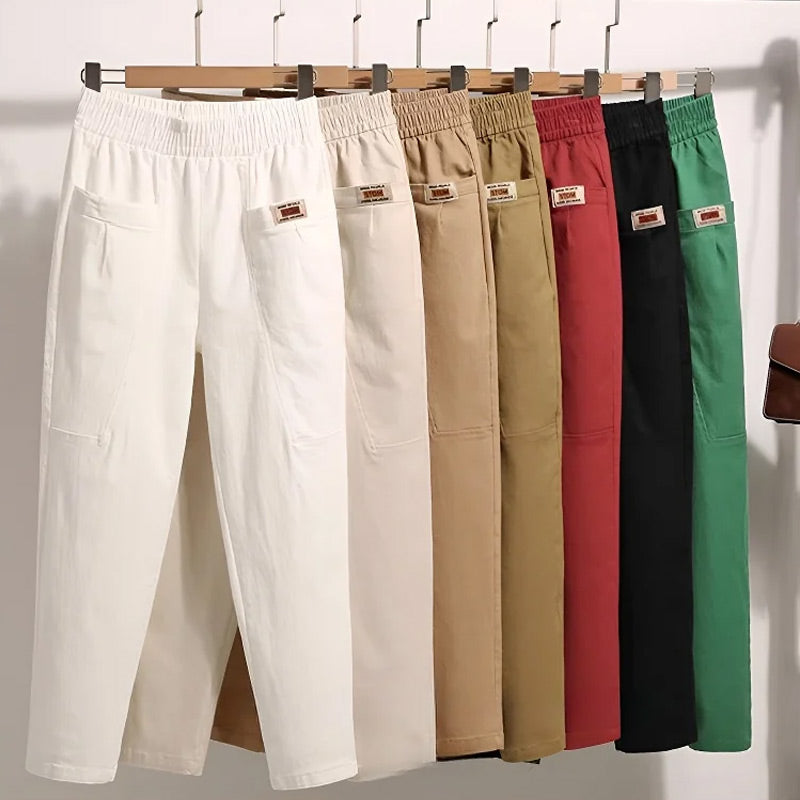 KAREN - Hoge Taille Katoenen Broek -Comfortabele Loszittende Casual Broek voor Korte en Lange Vrouwen