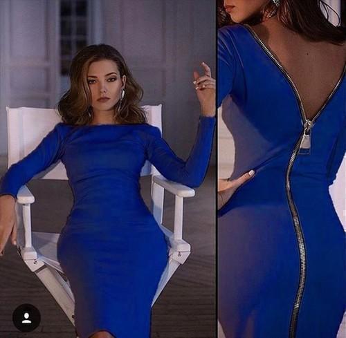 LUISA - Elegante kokerjurk met lange mouwen en ritssluiting aan de achterkant