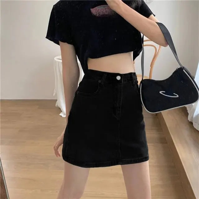 IRINA - Dames high waist butt jeans minirok