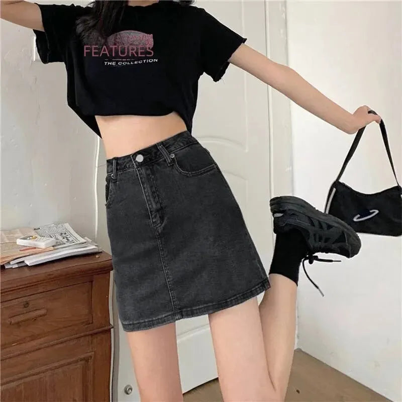 IRINA - Dames high waist butt jeans minirok