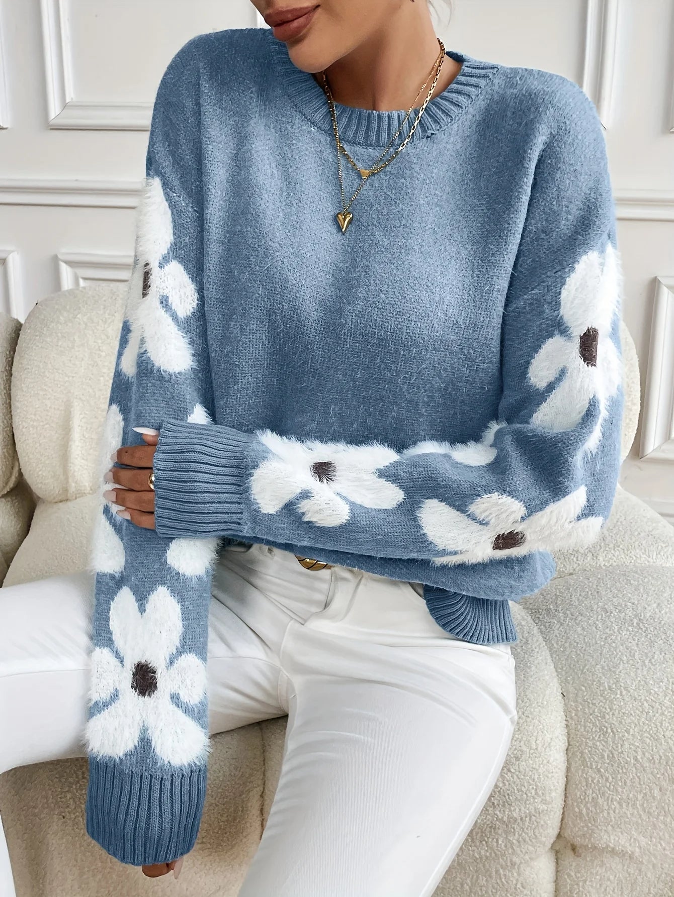 Umaya - Sweater met bloemenprint en ronde hals