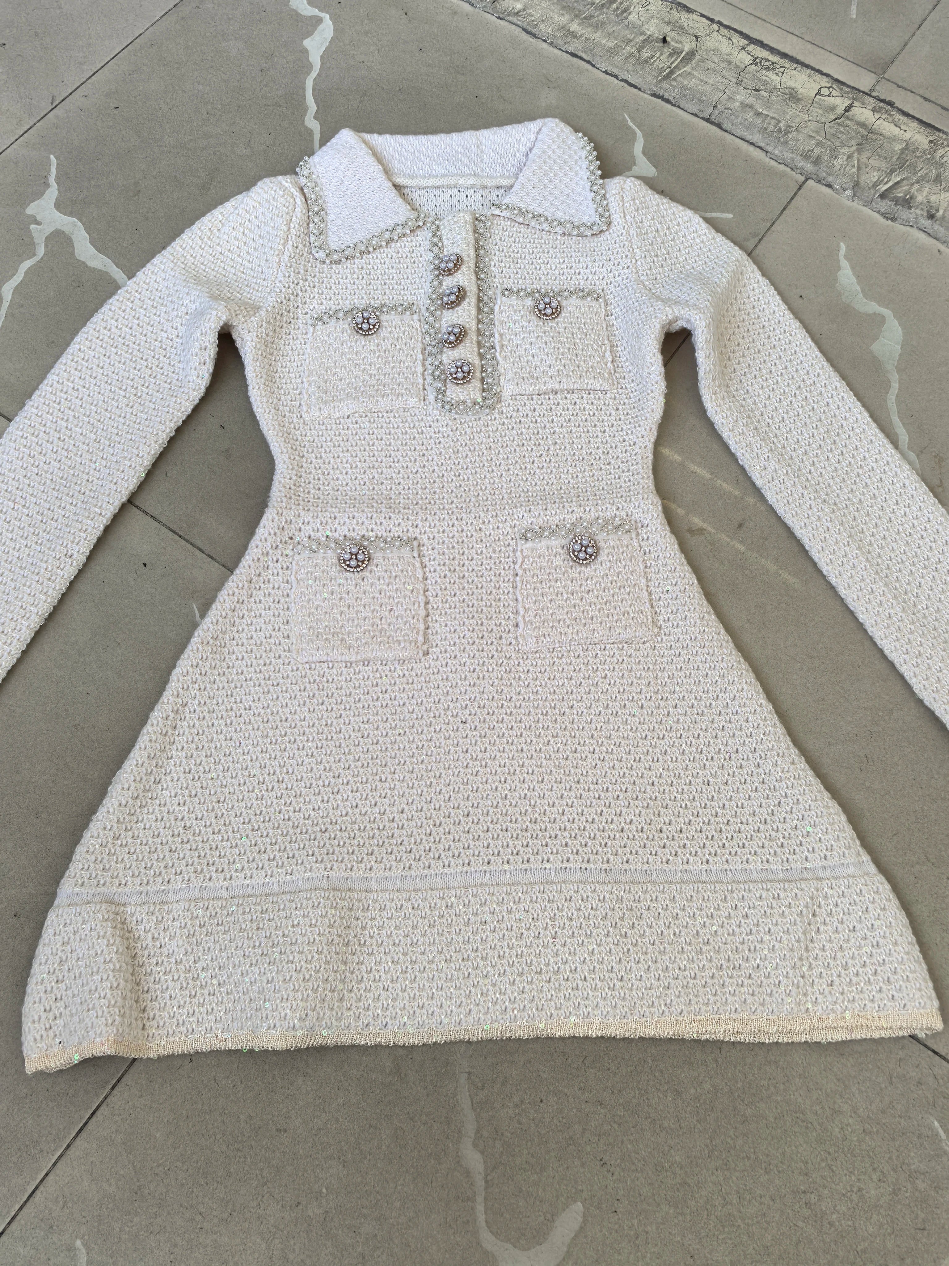 Bente - Herfst & Winter Kralen Bloem Gebreide Sweater Jurk voor Vrouwen