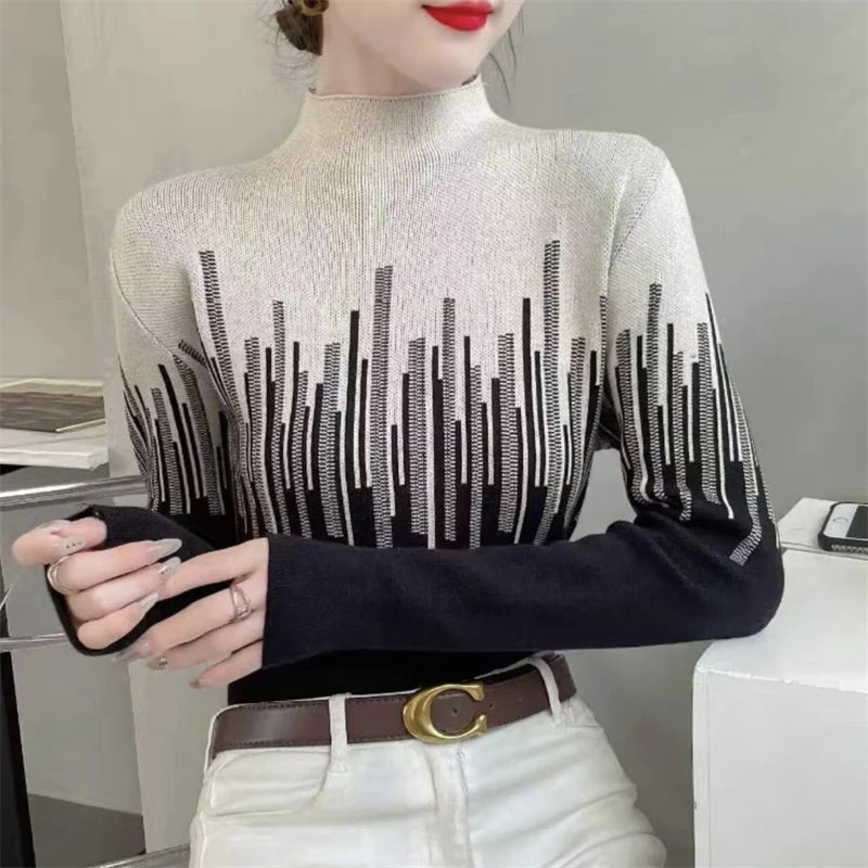 Neoma - Elegante gebreide trui in Koreaanse stijl met halve hoge kraag