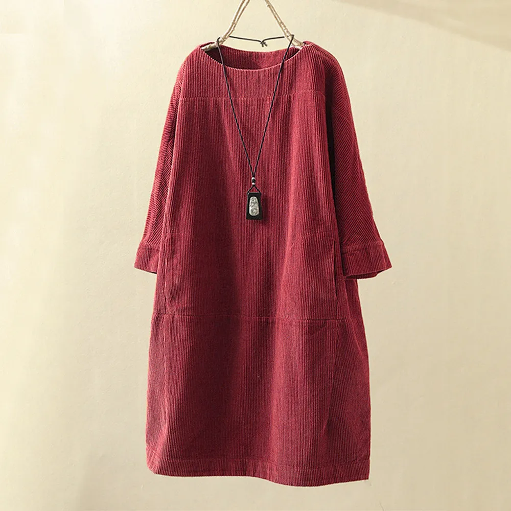 HANNA - Retro midi-jurk van corduroy voor de herfst