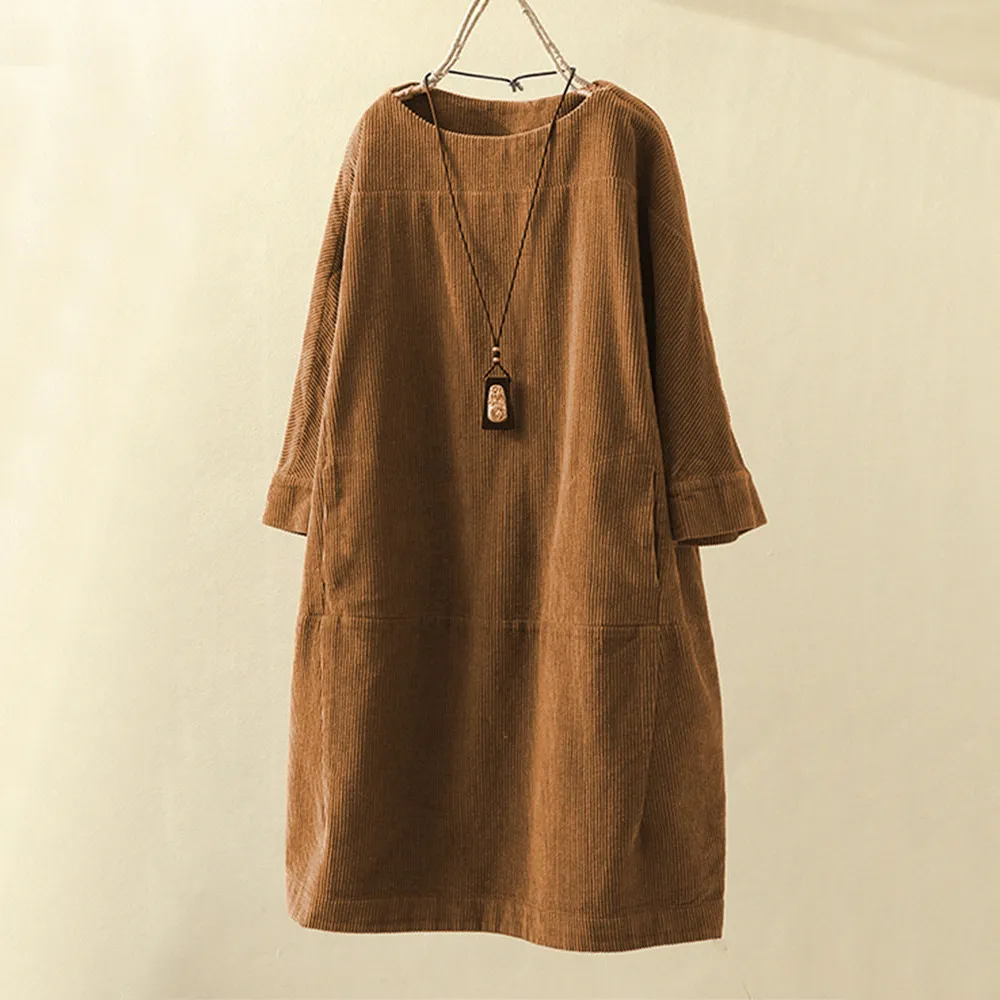 HANNA - Retro midi-jurk van corduroy voor de herfst