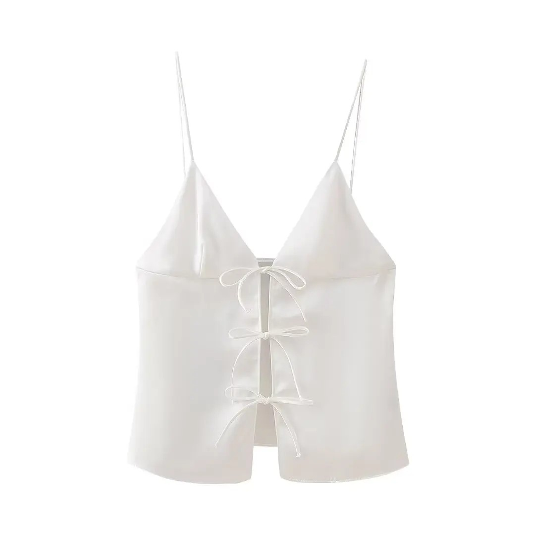 Julia - Dames Zomerse Camis met V-hals, Open rug en Knoopontwerp