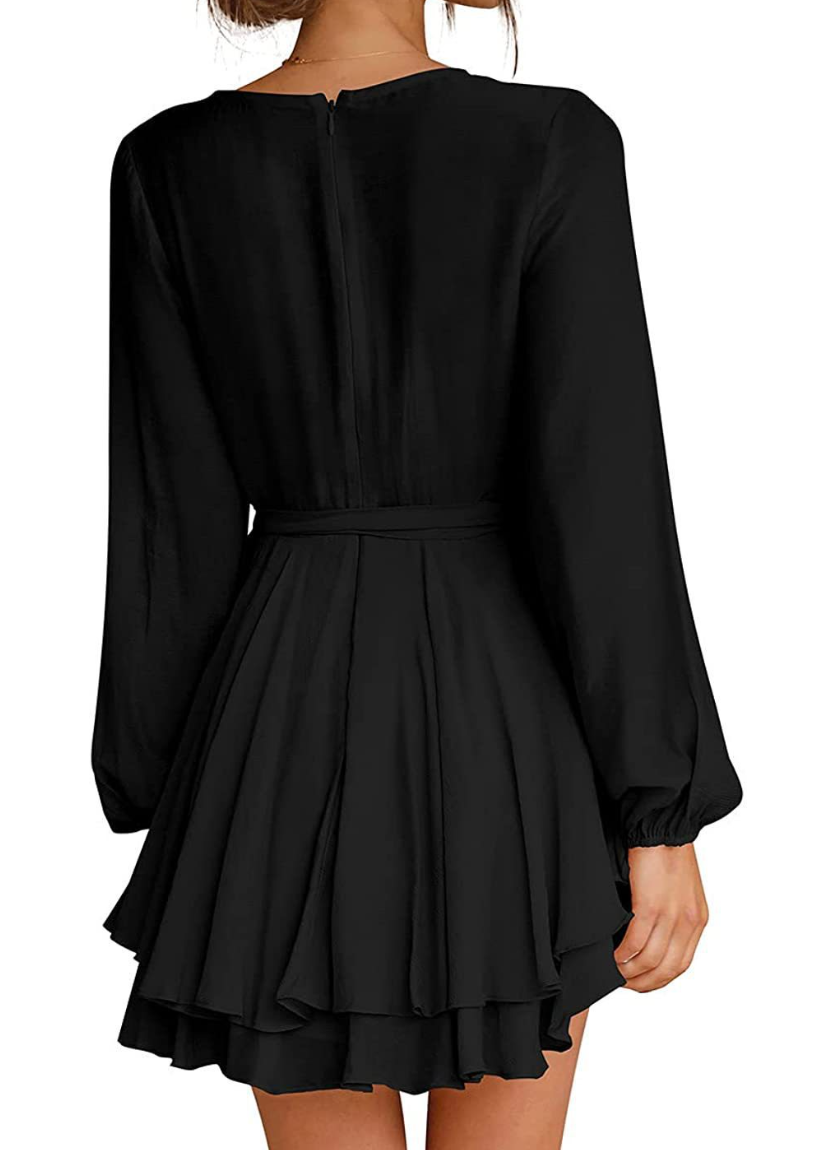 LAURA - Trendy jurk met lantaarnmouwen en V-hals