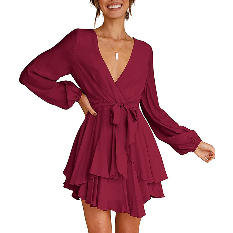 LAURA - Trendy jurk met lantaarnmouwen en V-hals