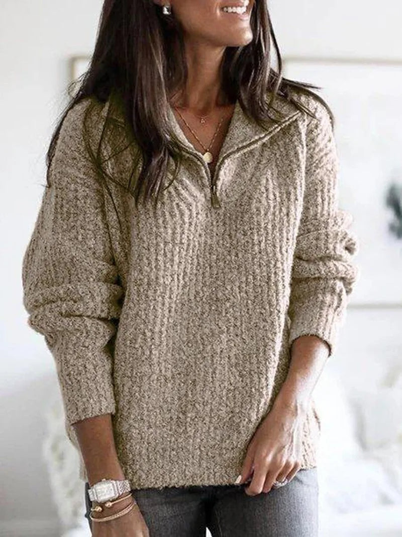 Nyssa - Gebreide pullover jas met rits voor dames