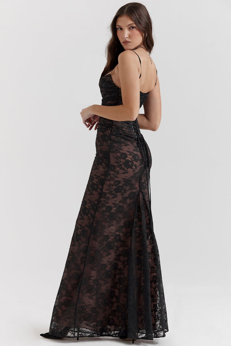 HILDA - Dames Elegant Kant Korset Bodycon Jurk met Aantrekkoord Taille