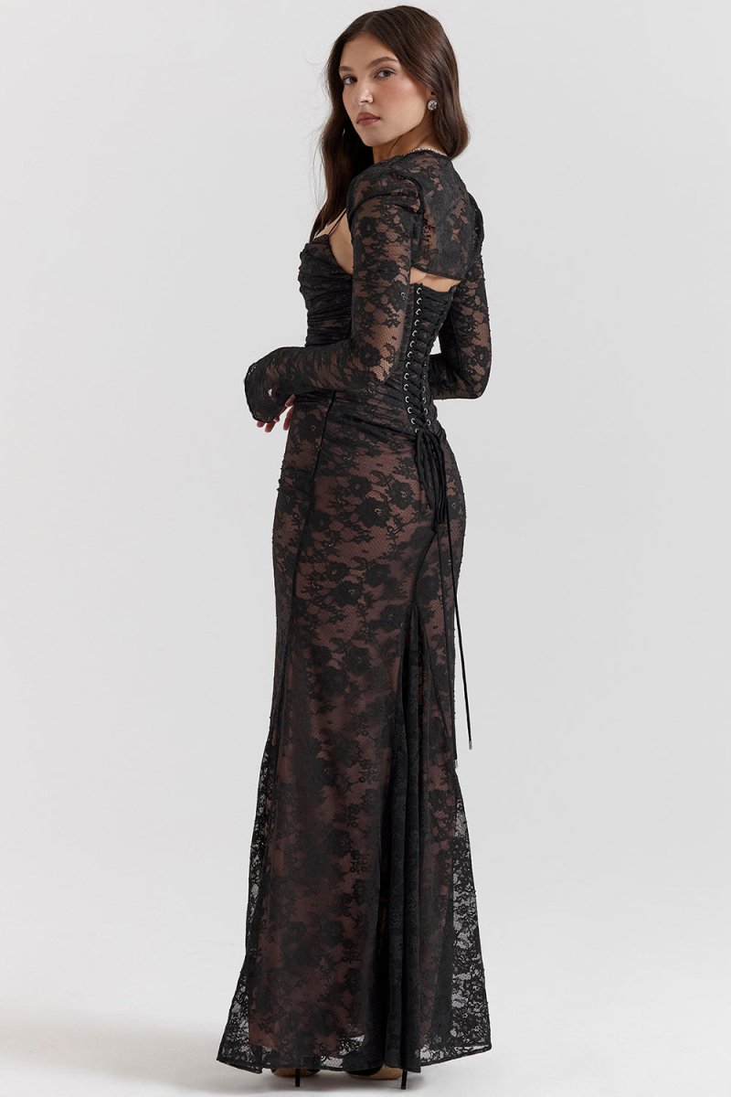 HILDA - Dames Elegant Kant Korset Bodycon Jurk met Aantrekkoord Taille