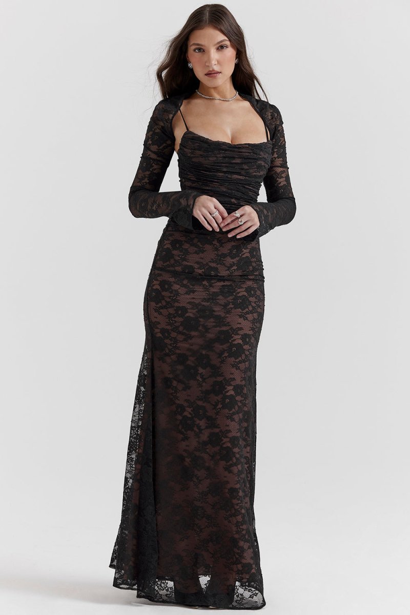 HILDA - Dames Elegant Kant Korset Bodycon Jurk met Aantrekkoord Taille