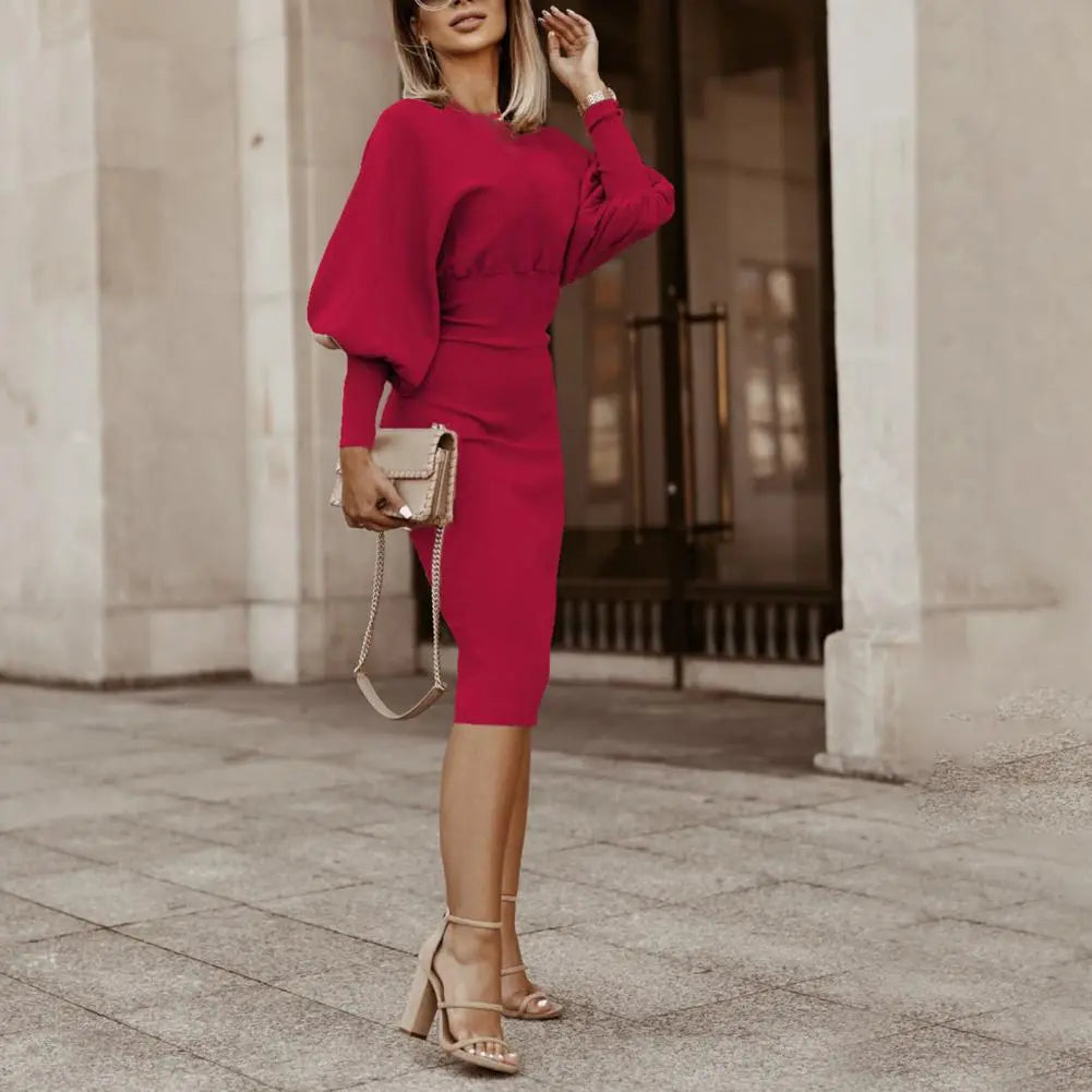 MARTINA - Midi-jurk met pofmouwen