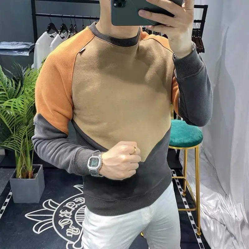 Flaubert - Heren Sweatshirt met O-hals en Contrast Kleur Patchwork