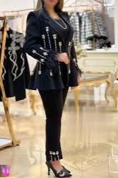 Tinashe - Luxe zwart veren dames pak broek set