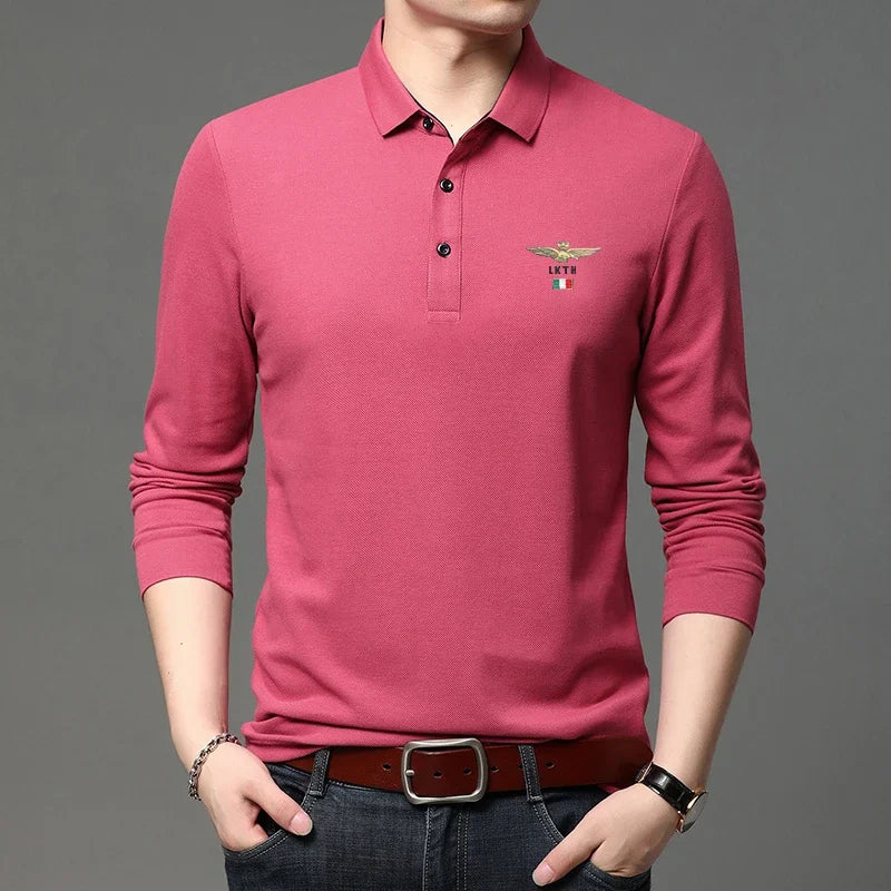 Adler - Stijlvol Casual Geborduurd Herenpoloshirt met Lange Mouwen