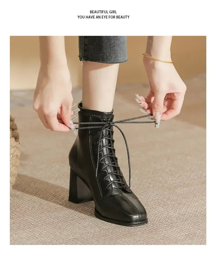 Tova - Stijlvolle Vrouwen Lace-Up Hoge Hak Laarzen
