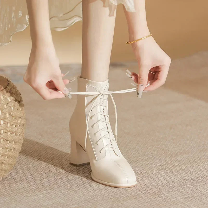 Tova - Stijlvolle Vrouwen Lace-Up Hoge Hak Laarzen