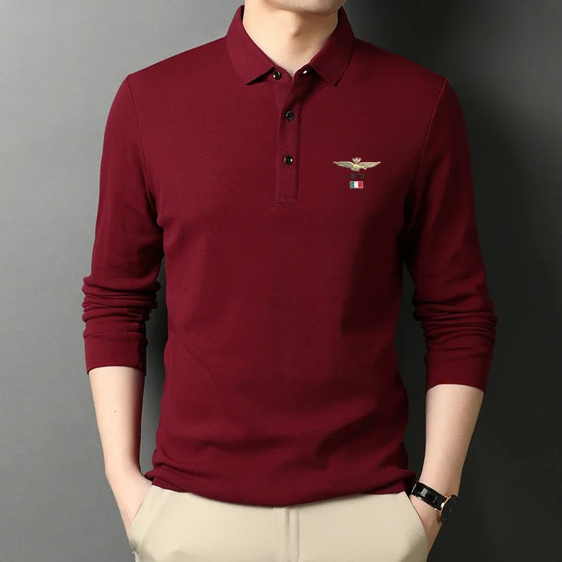 Adler - Stijlvol Casual Geborduurd Herenpoloshirt met Lange Mouwen
