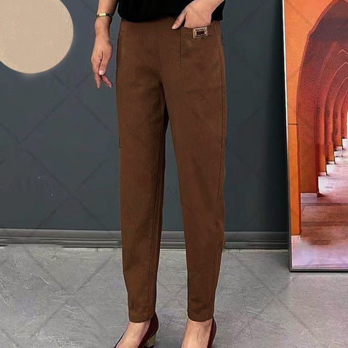 KAREN - Hoge Taille Katoenen Broek -Comfortabele Loszittende Casual Broek voor Korte en Lange Vrouwen