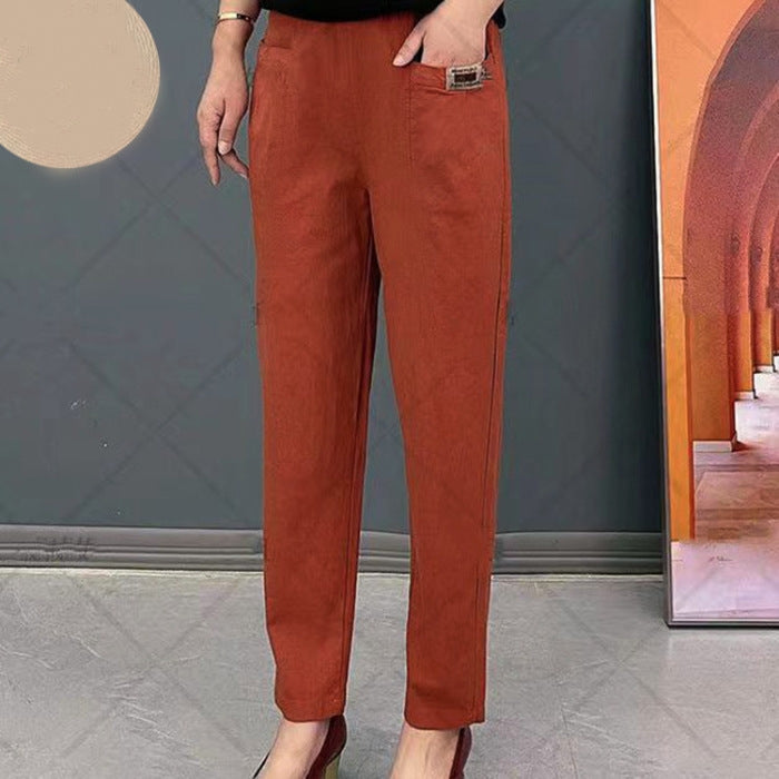 KAREN - Hoge Taille Katoenen Broek -Comfortabele Loszittende Casual Broek voor Korte en Lange Vrouwen