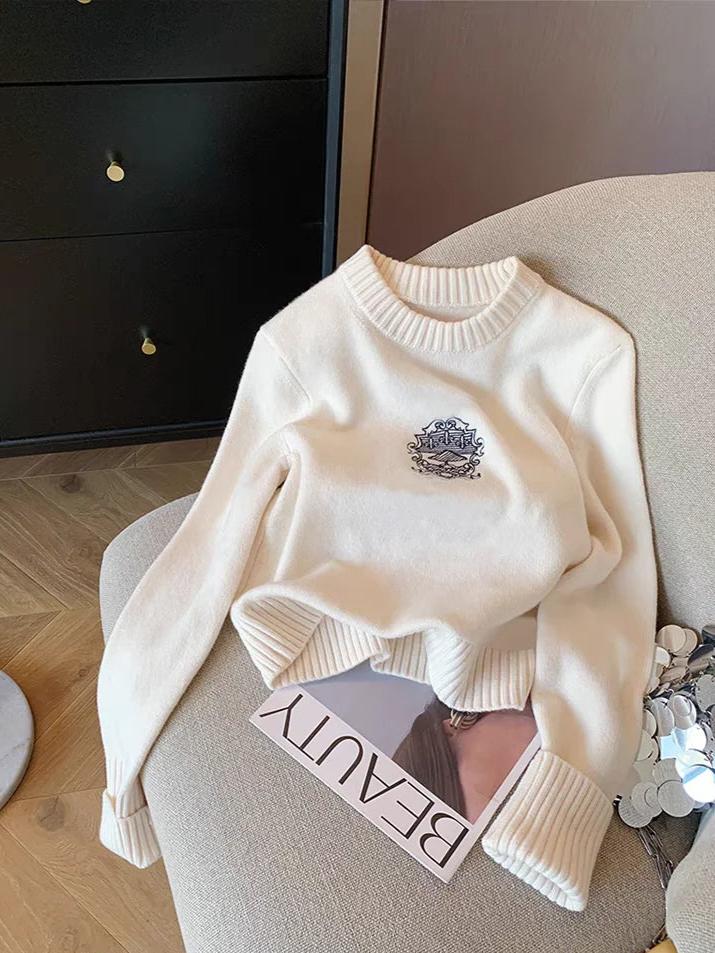 Beryl - Geborduurde letters Sweater met ronde hals
