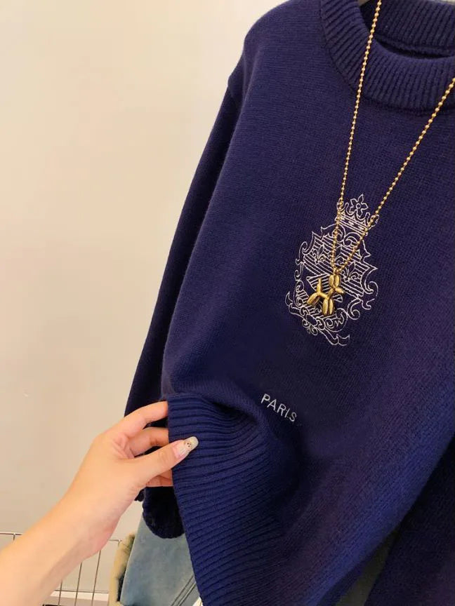 Beryl - Geborduurde letters Sweater met ronde hals