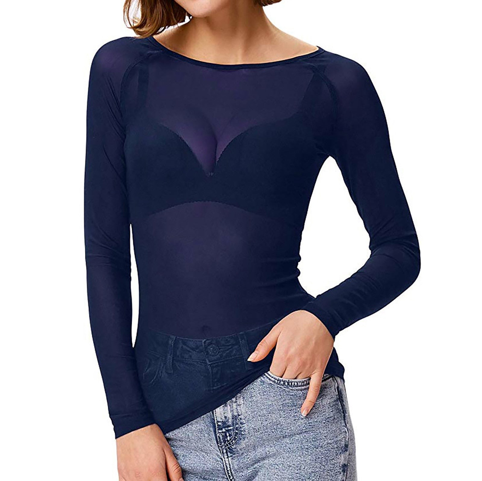 MIA - Stijlvol mesh shirt met lange mouwen