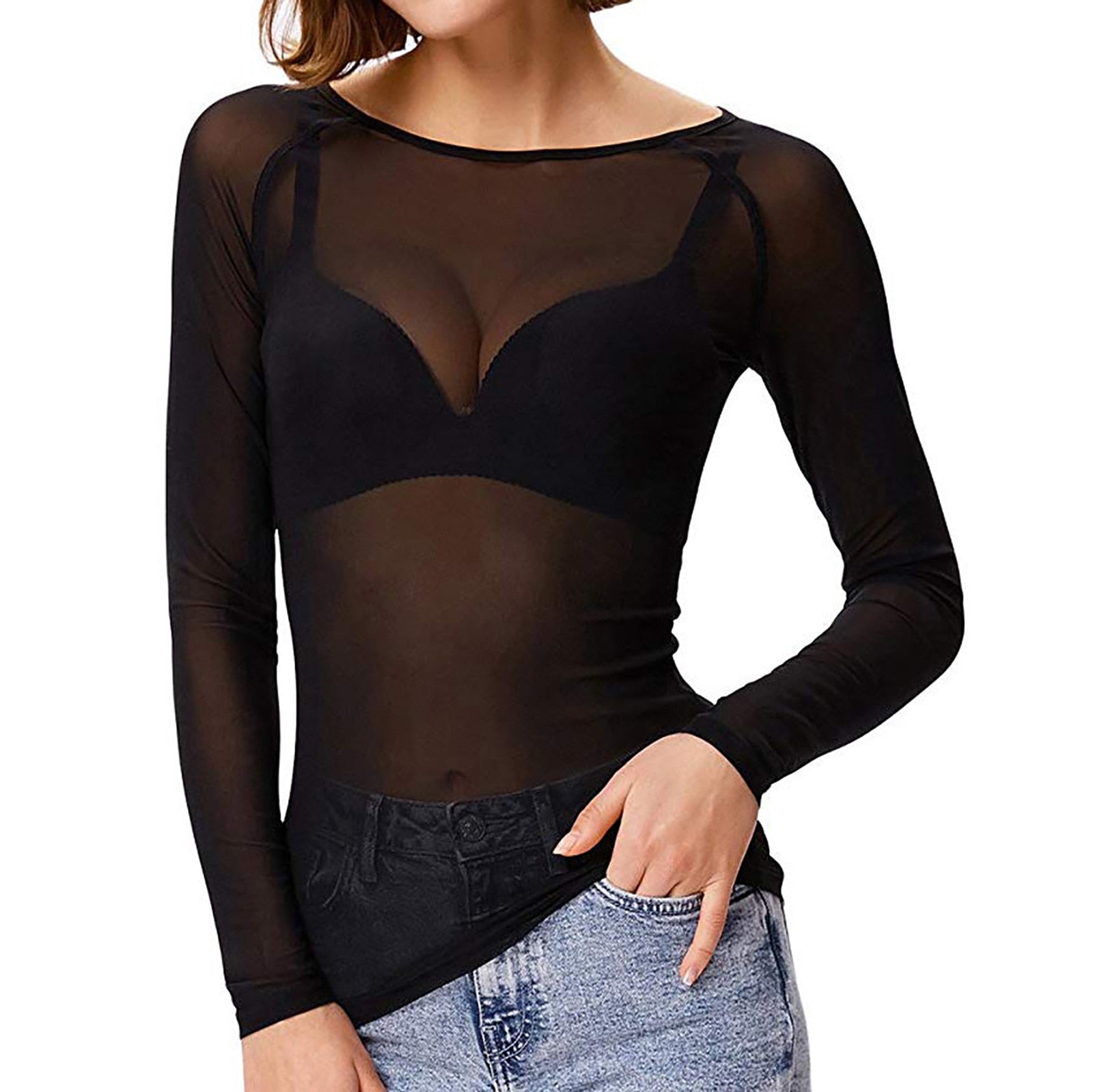 MIA - Stijlvol mesh shirt met lange mouwen
