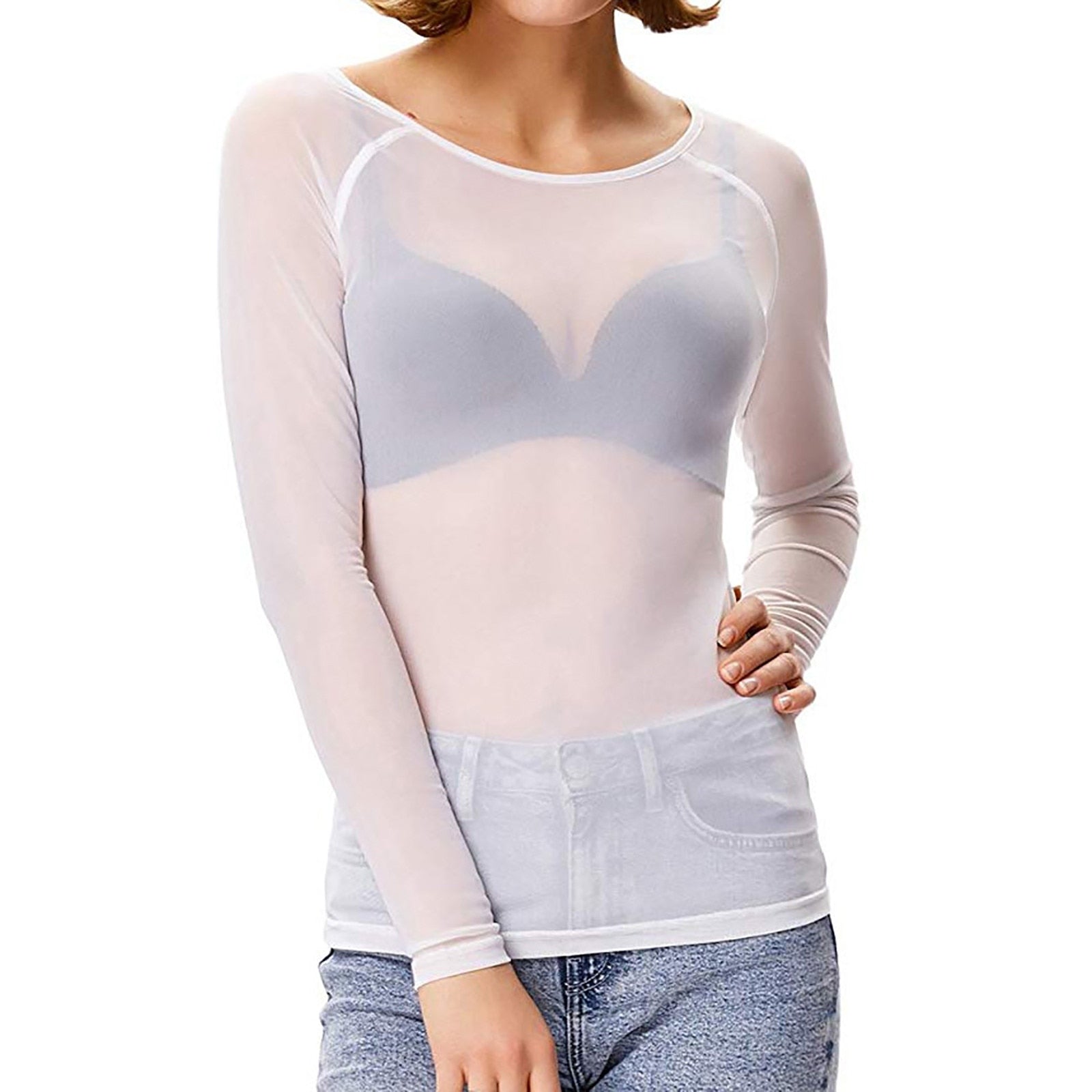MIA - Stijlvol mesh shirt met lange mouwen