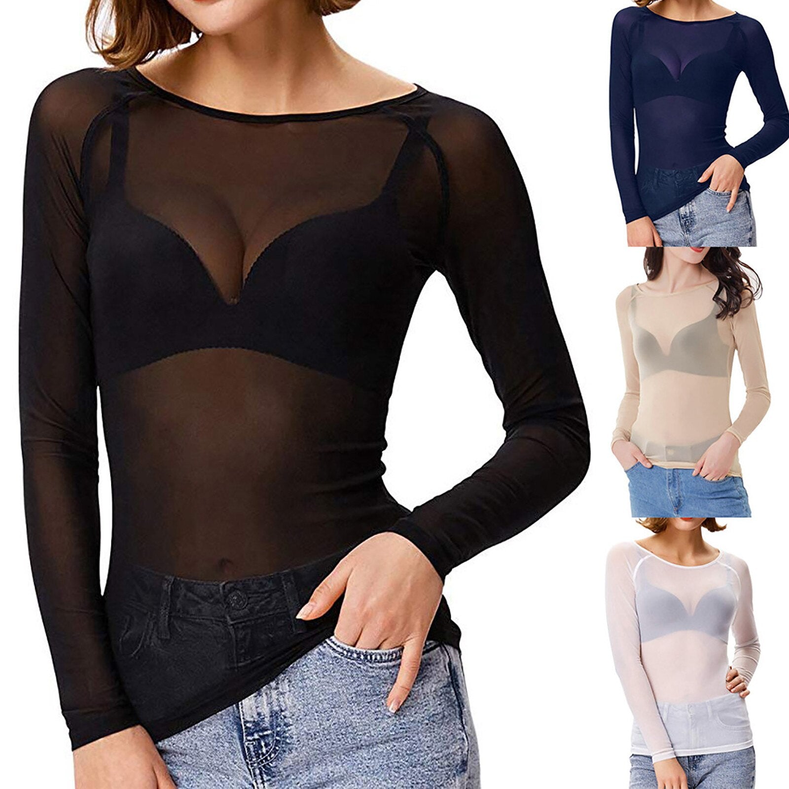 MIA - Stijlvol mesh shirt met lange mouwen