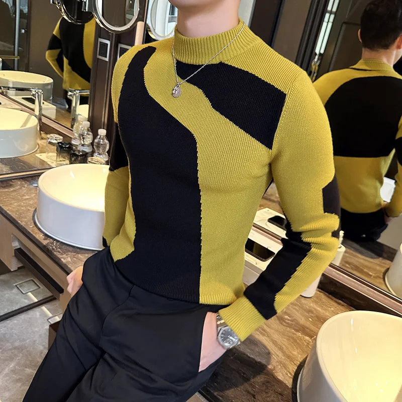 Darrow - Heren Koreaanse luxe gebreide coltrui met patchwork kleuren