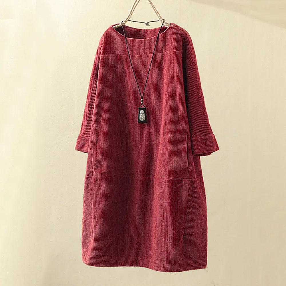 SANDRA - Relaxte corduroy jurk met lange mouwen