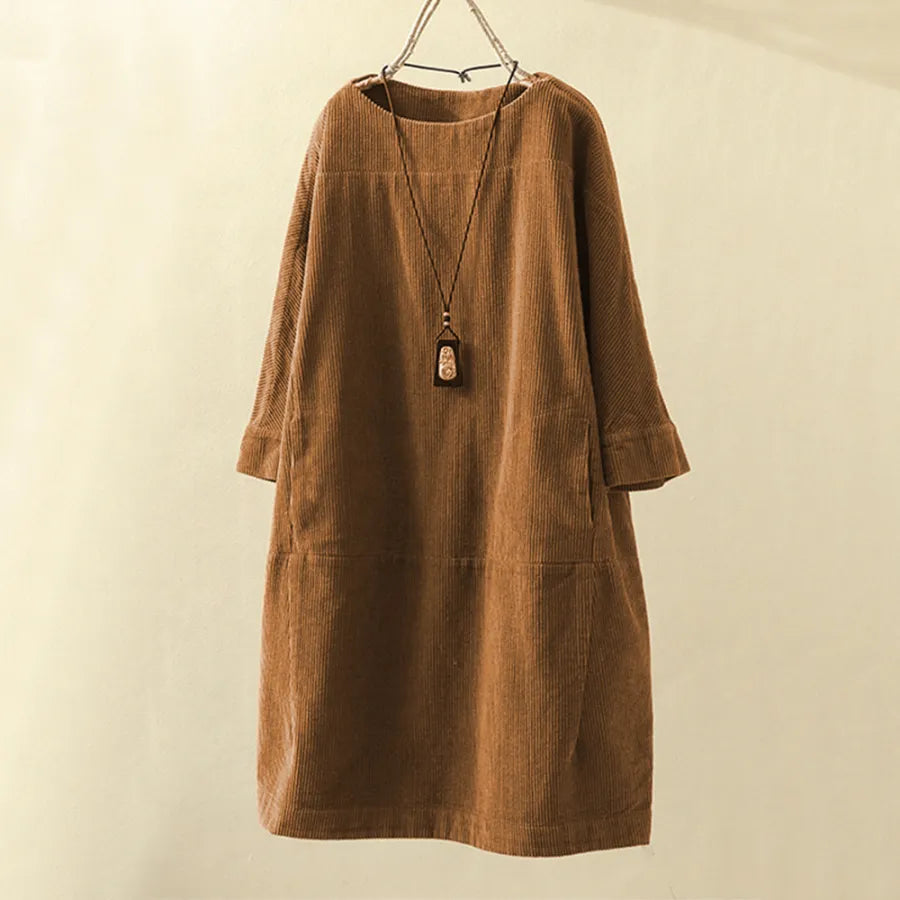 SANDRA - Relaxte corduroy jurk met lange mouwen