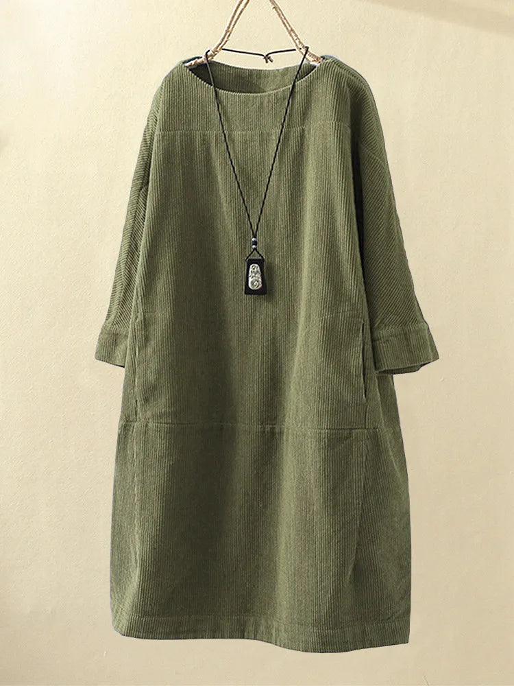 SANDRA - Relaxte corduroy jurk met lange mouwen
