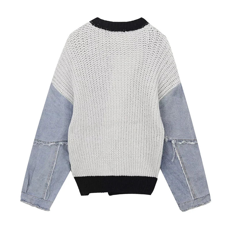 Romina - Hippe Hip-Hop Denim Stitching Sweater