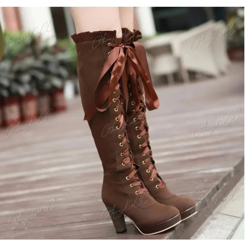 Salbi - Gothic Steampunk Dijbeenhoge Laarzen voor VrouwenSpecificaties