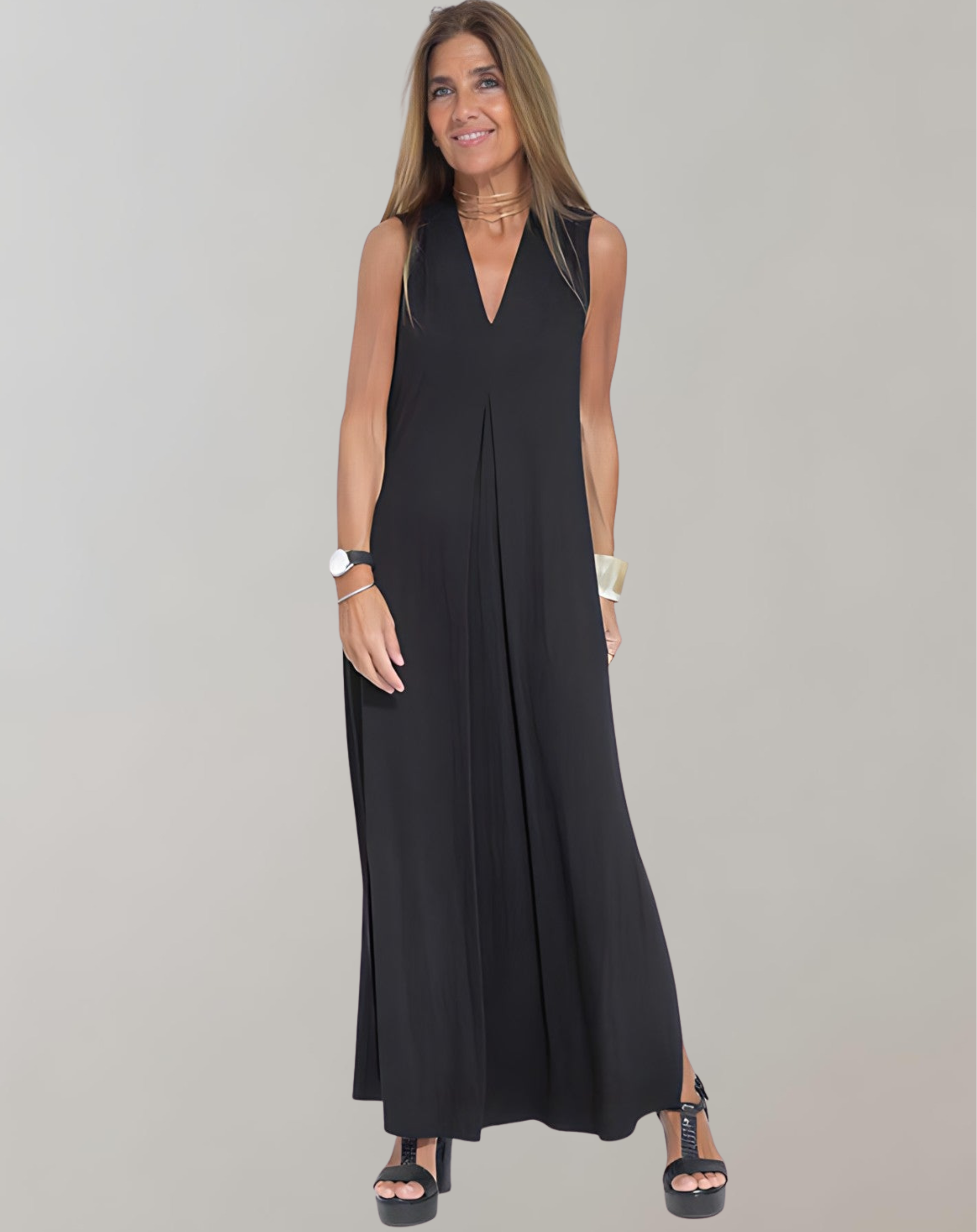 ELISA – Elegante schede jurk met V-hals
