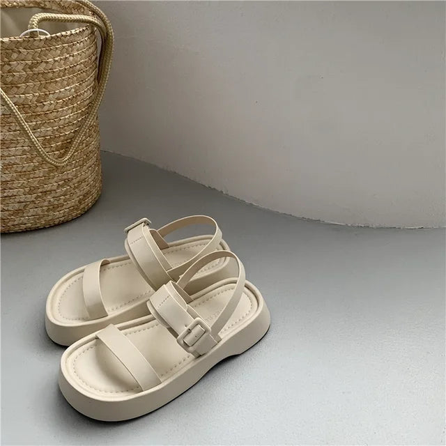 LIEKE - Dames Plateau Sandalen met open teen en enkelbandje