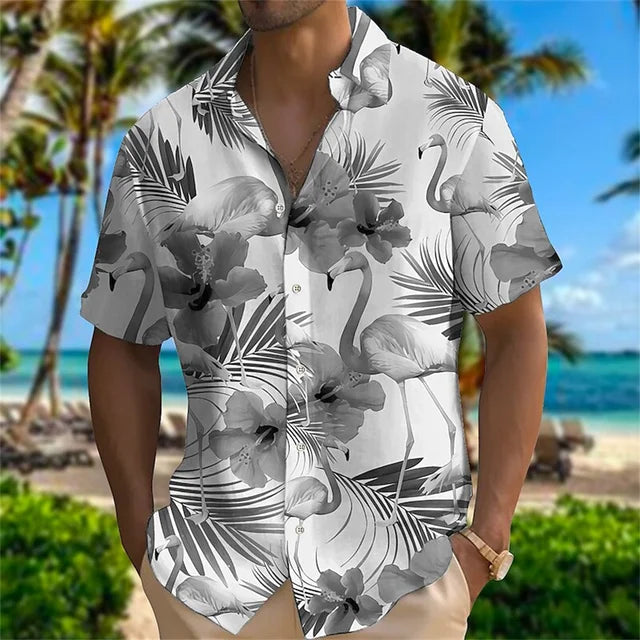 ERIC - Zomer Hawaiiaans overhemd met korte mouwen en bloemenprint voor heren