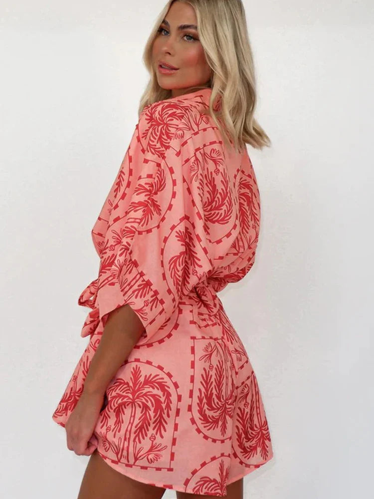 EDITH - Casual Wijd Uitlopend Bedrukte Playsuit