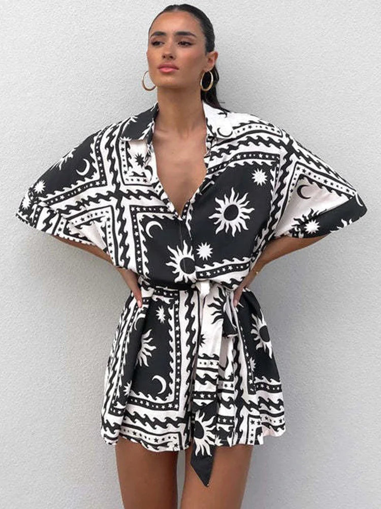 TEREZA - Casual Wijd Uitlopend Bedrukte Playsuit