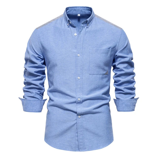 BAUKE - Casual patchwork Oxford-overhemd voor heren - Katoenmix overhemd met zak en polyestervezel