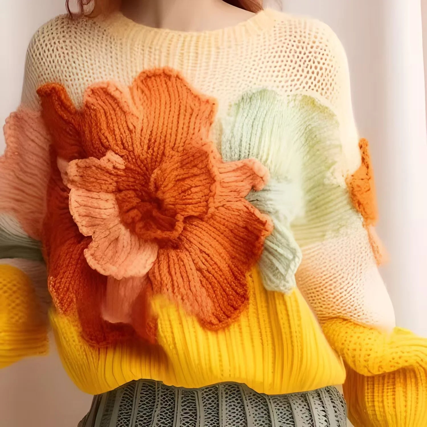 Wynona - Exquisite Sweater met Bloemmotief en Contrastkleur