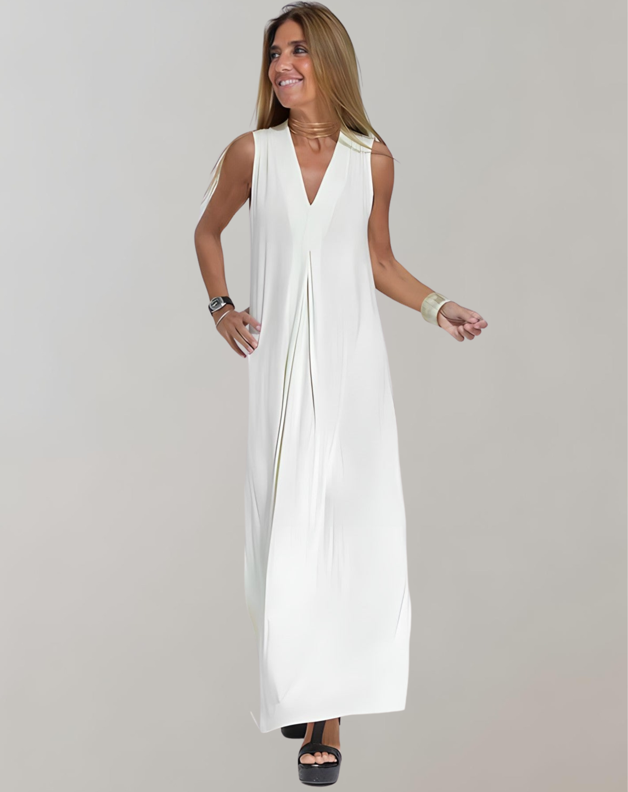 ELISA – Elegante schede jurk met V-hals