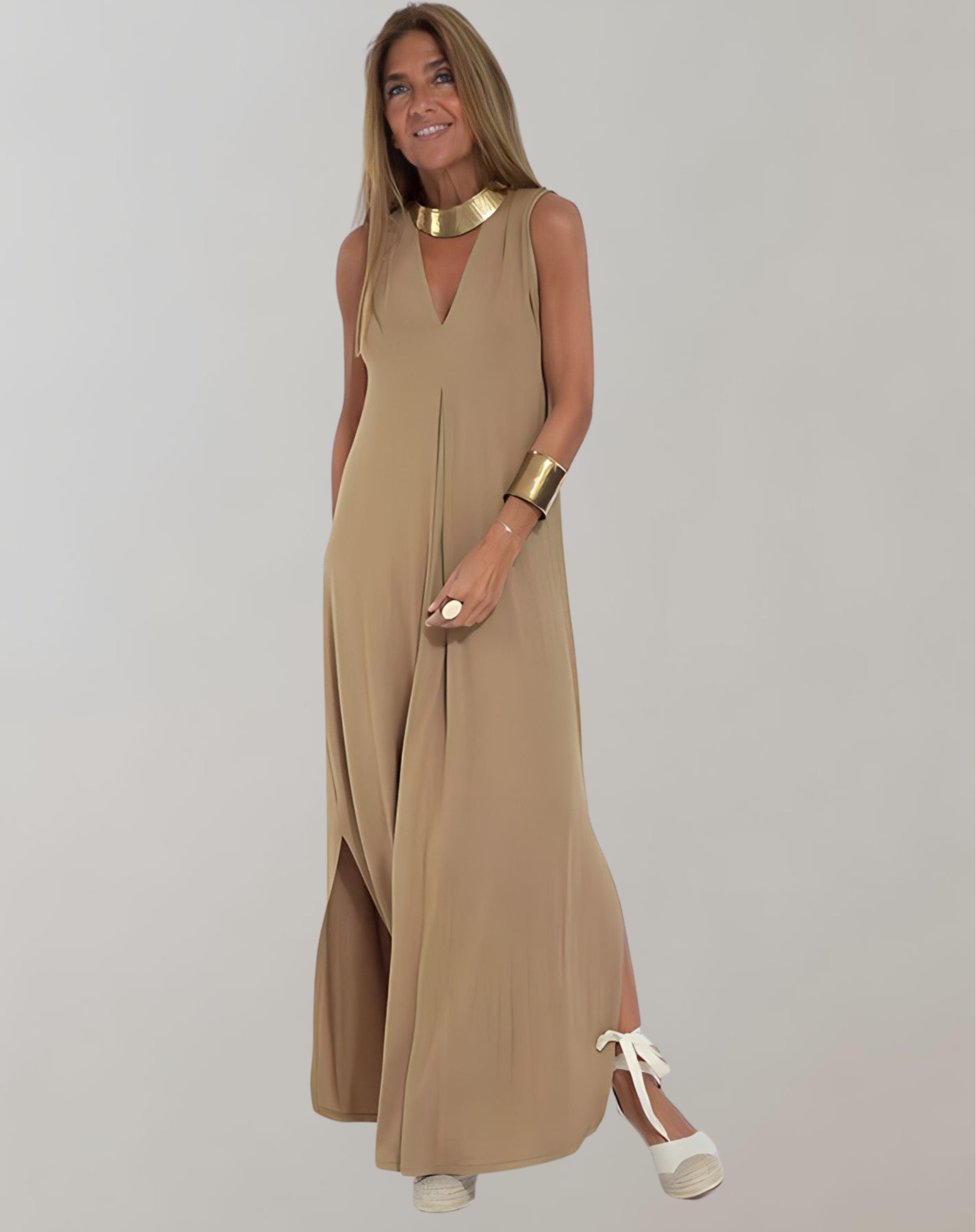 ELISA – Elegante schede jurk met V-hals