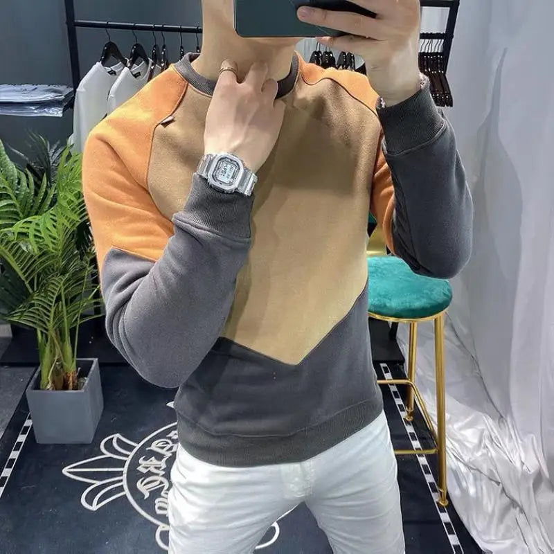 Flaubert - Heren Sweatshirt met O-hals en Contrast Kleur Patchwork