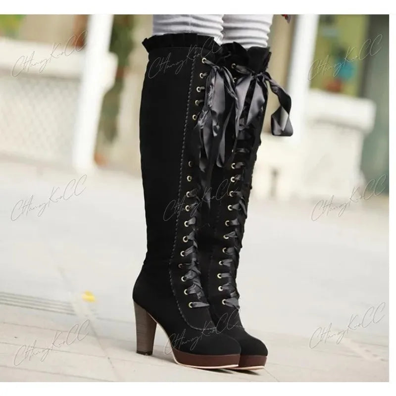 Salbi - Gothic Steampunk Dijbeenhoge Laarzen voor VrouwenSpecificaties