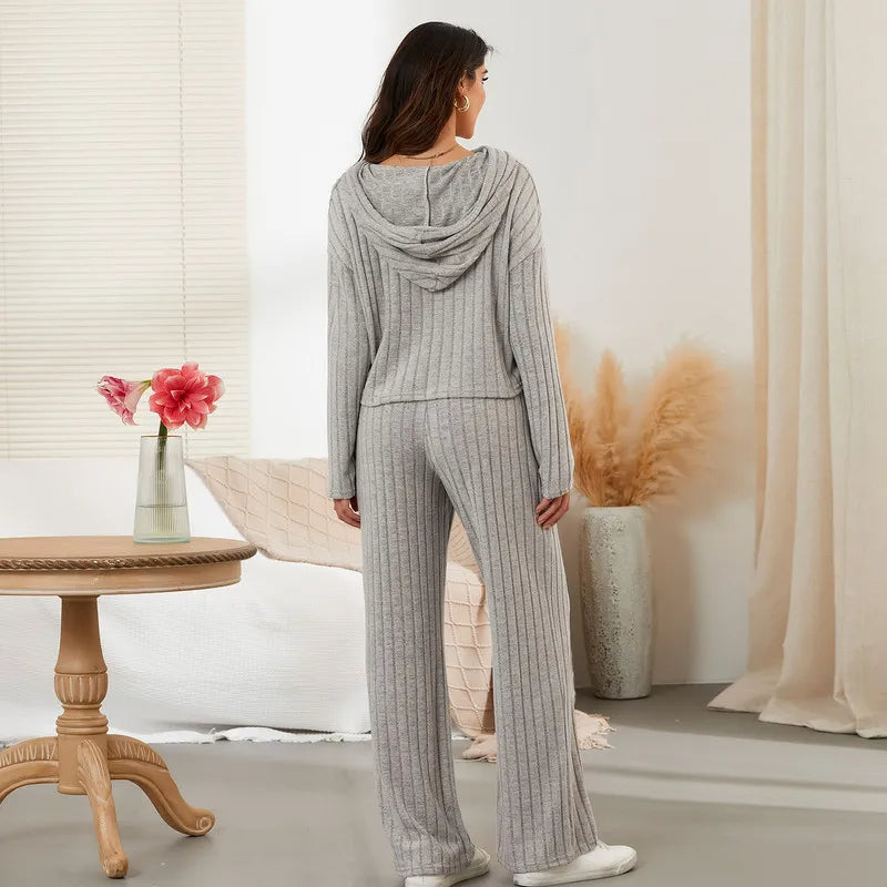 Oriana - Dames Stylish Geribde Hoodie & Broek Met Brede Benen